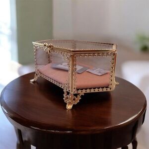 Elegant Gold Glass Jewelry Box antique style